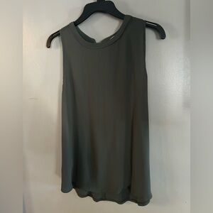 Loft Shirt - deep olive green sleeveless mixed material w/tie back closure